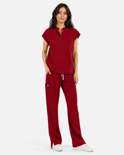 Wine Red Eipnare Women's Sleeveless Mandarin Collar Scrub Top - Stretch Medical Scrubs for Women
