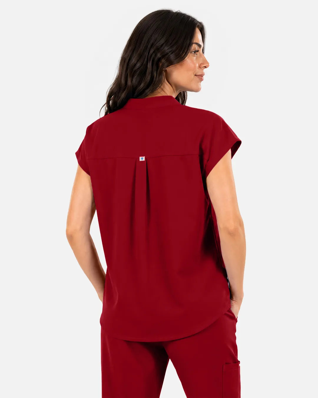 Wine Red Eipnare Women's Sleeveless Mandarin Collar Scrub Top - Stretch Medical Scrubs for Women