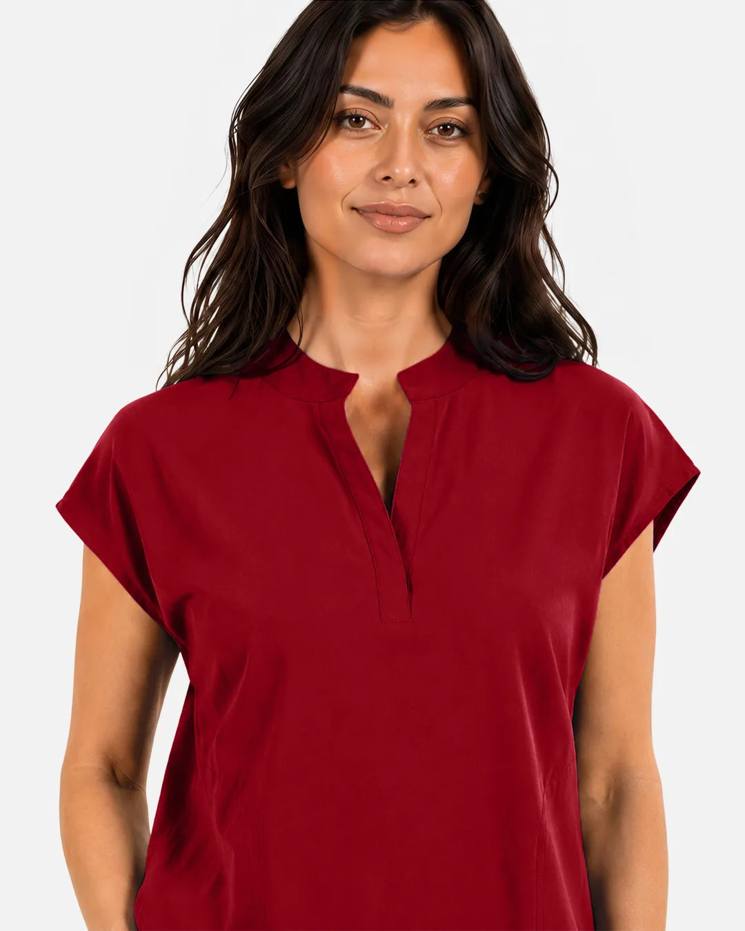 Wine Red Eipnare Women's Sleeveless Mandarin Collar Scrub Top - Stretch Medical Scrubs for Women