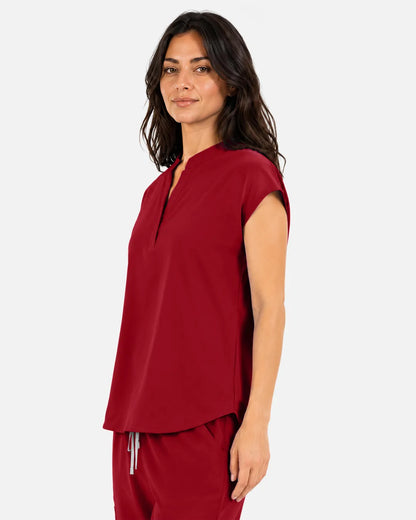 Wine Red Eipnare Women's Sleeveless Mandarin Collar Scrub Top - Stretch Medical Scrubs for Women