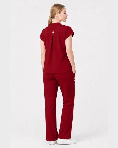 Wine Red Eipnare Women's Henley Sleeveless Straight-Leg Scrub Set - Stretch Medical Scrubs for Women