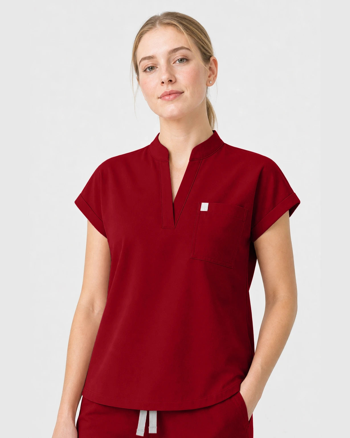 Wine Red Eipnare Women's Henley Sleeveless Straight-Leg Scrub Set - Stretch Medical Scrubs for Women