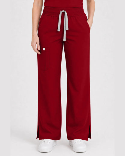 Wine Red Eipnare Women's Henley Sleeveless Straight-Leg Scrub Set - Stretch Medical Scrubs for Women