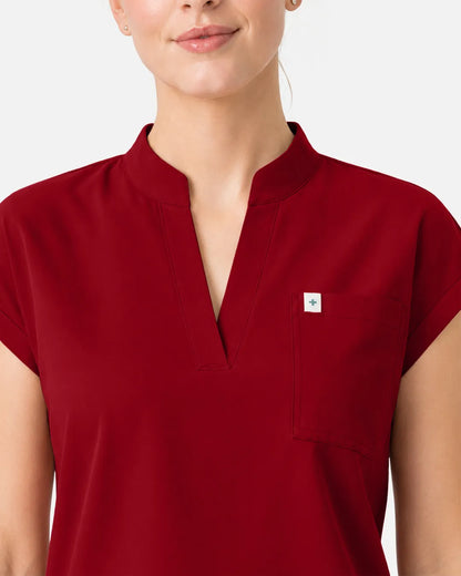 Wine Red Eipnare Women's Henley Sleeveless Straight-Leg Scrub Set - Stretch Medical Scrubs for Women