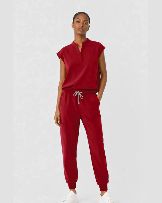 Wine Red Eipnare Women's Sleeveless Mandarin Collar Jogger Scrub Set - Stretch Medical Scrubs for Women