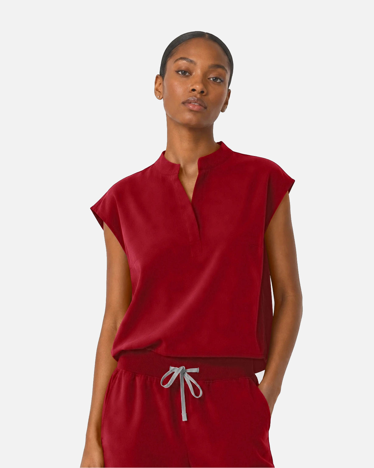 Wine Red – Eipnare Women's Sleeveless Mandarin Collar Jogger Uniform Set – product image 04