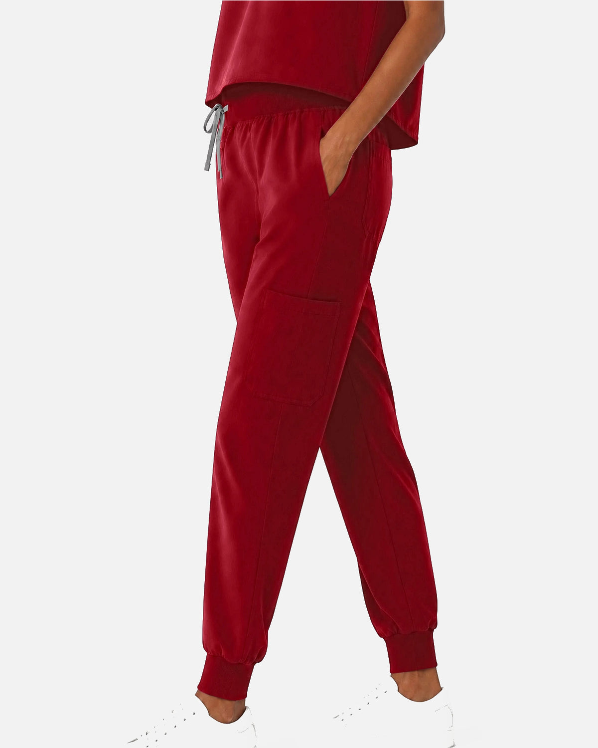 Wine Red – Eipnare Women's Sleeveless Mandarin Collar Jogger Uniform Set – product image 05