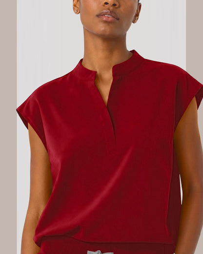 Wine Red Eipnare Women's Sleeveless Mandarin Collar Jogger Scrub Set - Stretch Medical Scrubs for Women