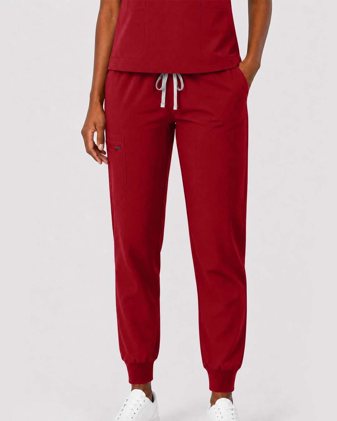 Wine Red Eipnare Women's Split V-Neck Cargo Jogger Scrub Set - Stretch Medical Scrubs for Women