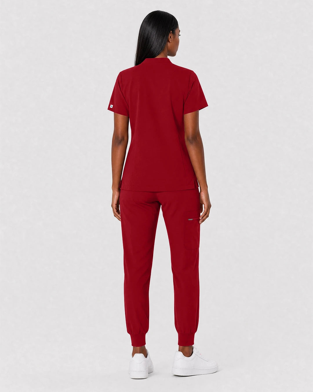 Wine Red Eipnare Women's Split V-Neck Cargo Jogger Scrub Set - Stretch Medical Scrubs for Women