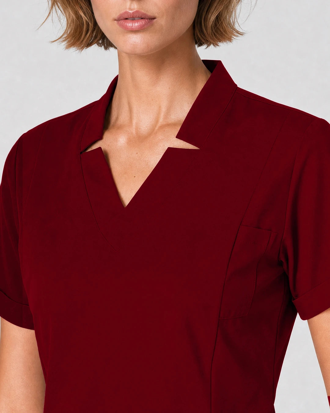 Wine Red Eipnare Women's Split V-Neck Tapered Scrub Set - Stretch Medical Scrubs for Women