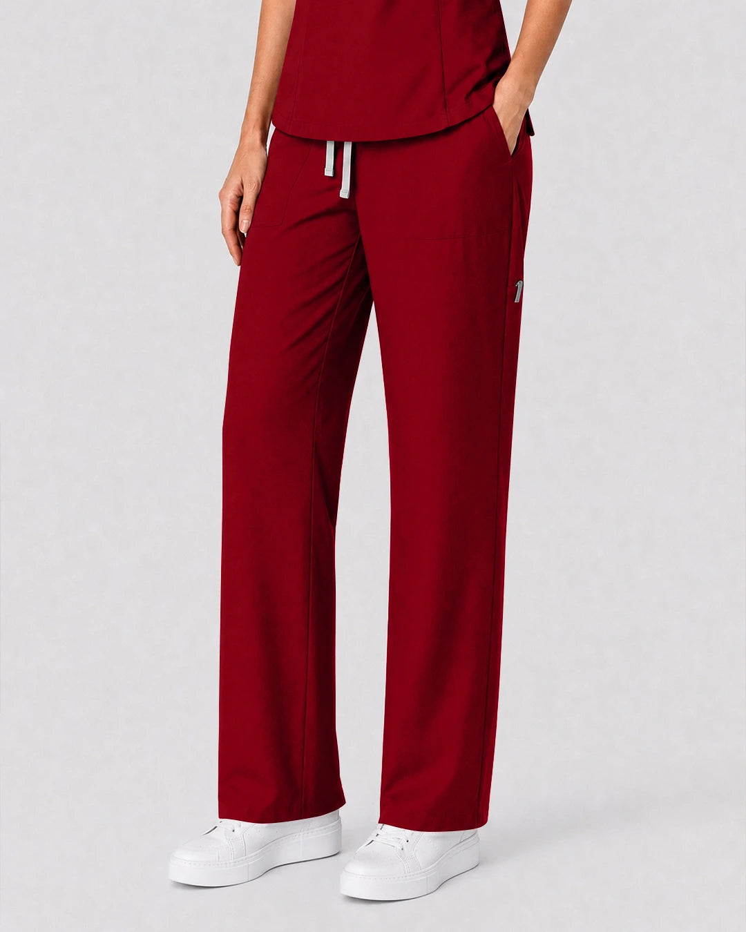 Wine Red Eipnare Women's Split V-Neck Tapered Scrub Set - Stretch Medical Scrubs for Women