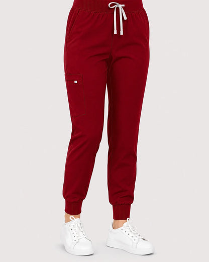 Wine Red Eipnare Women's Knit V-Neck Jogger Scrub Set - Stretch Medical Scrubs for Women