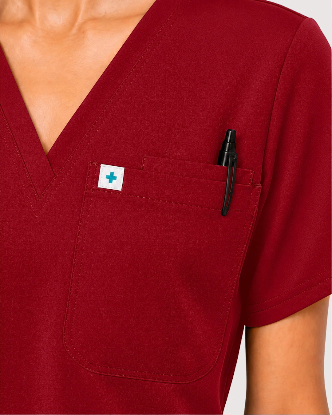 Wine Red Eipnare Women's Knit V-Neck Jogger Scrub Set - Stretch Medical Scrubs for Women