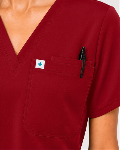 Wine Red Eipnare Women's Knit V-Neck Jogger Scrub Set - Stretch Medical Scrubs for Women