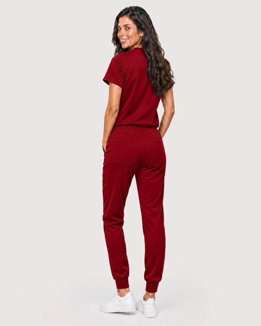 Wine Red Eipnare Women's Knit V-Neck Jogger Scrub Set - Stretch Medical Scrubs for Women