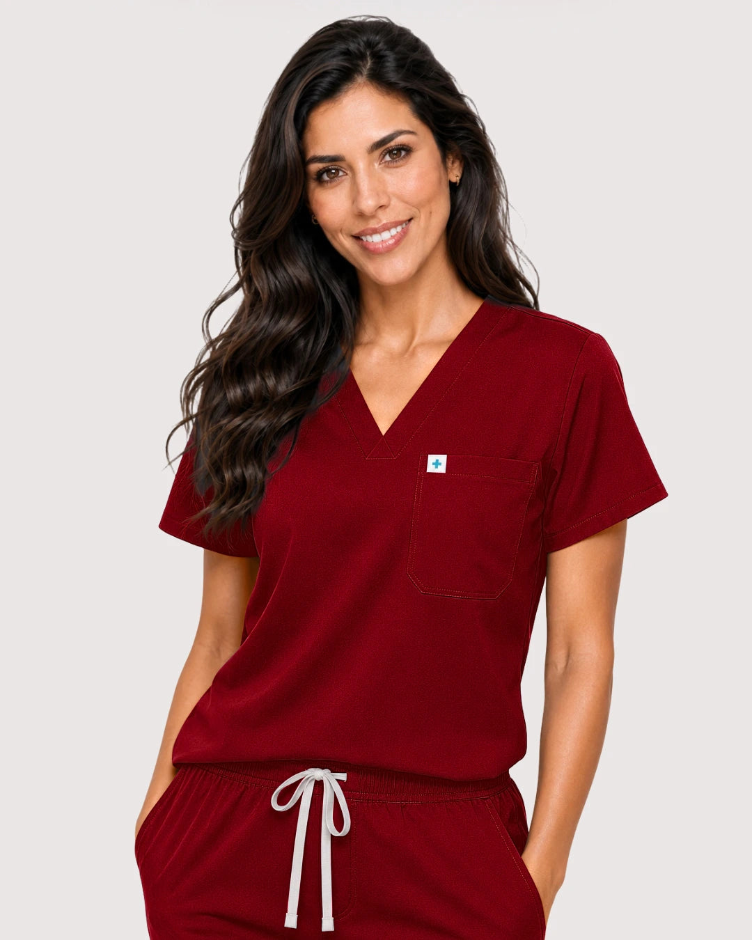 Wine Red Eipnare Women's Knit V-Neck Jogger Scrub Set - Stretch Medical Scrubs for Women