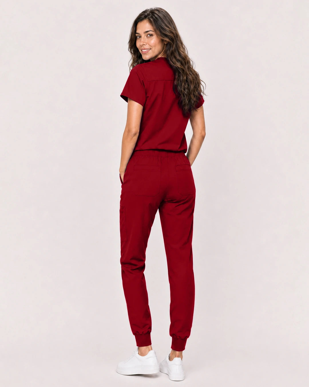 Wine Red Eipnare Women's Classic V-Neck Jogger Scrub Set - Stretch Medical Scrubs for Women