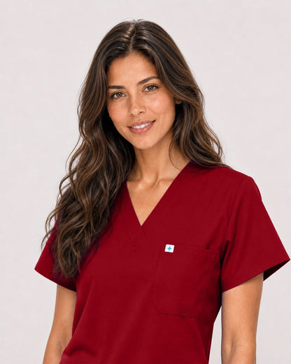 Wine Red Eipnare Women's Classic V-Neck Jogger Scrub Set - Stretch Medical Scrubs for Women