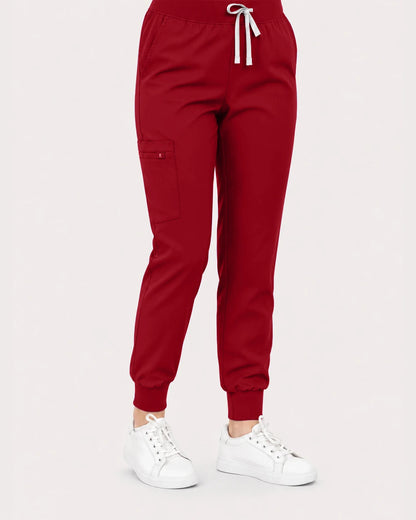 Wine Red Eipnare Women's Classic V-Neck Jogger Scrub Set - Stretch Medical Scrubs for Women