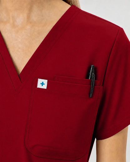 Wine Red Eipnare Women's Classic V-Neck Jogger Scrub Set - Stretch Medical Scrubs for Women