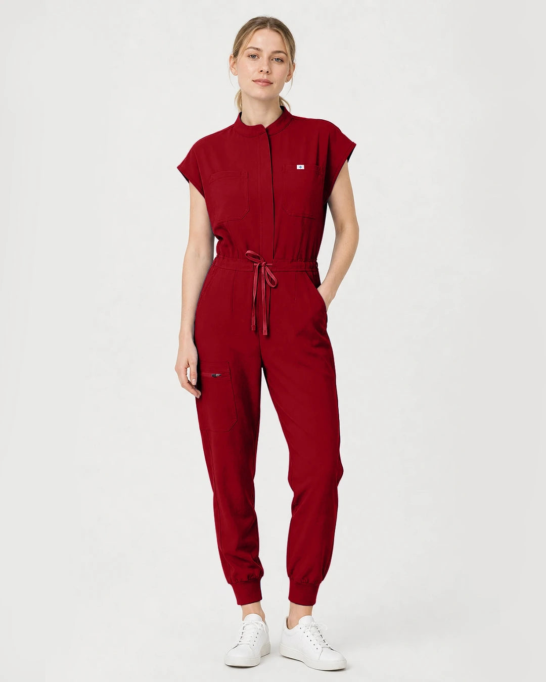Wine Red Eipnare Women's Zip-Front Sleeveless Scrub Jumpsuit - Stretch Medical Scrubs for Women