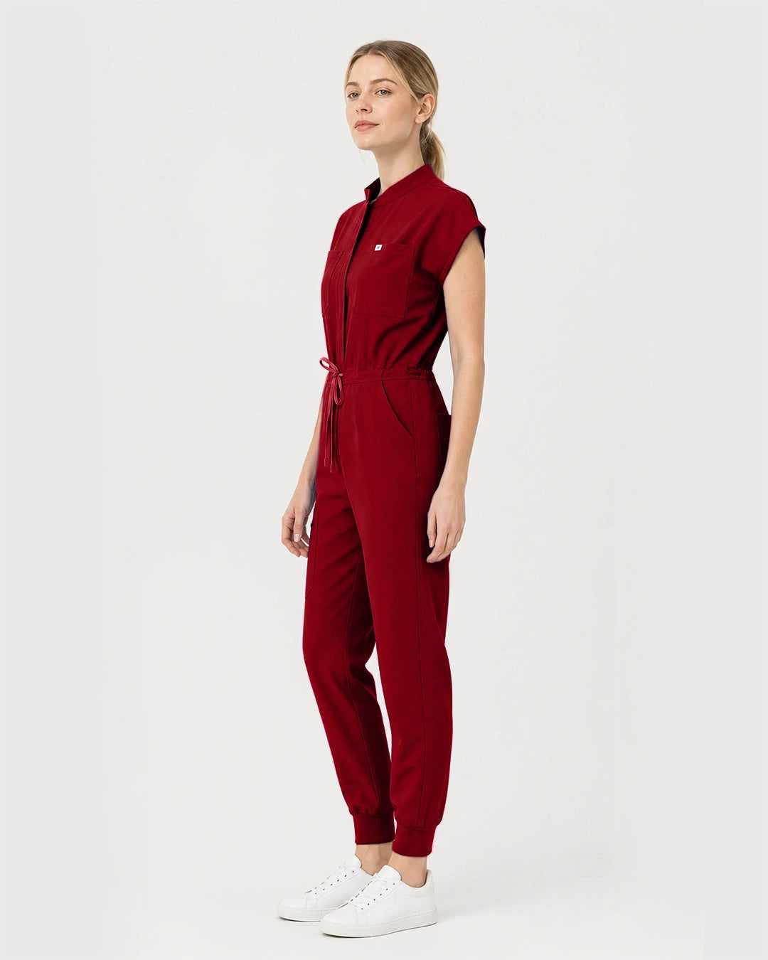 Wine Red Eipnare Women's Zip-Front Sleeveless Scrub Jumpsuit - Stretch Medical Scrubs for Women