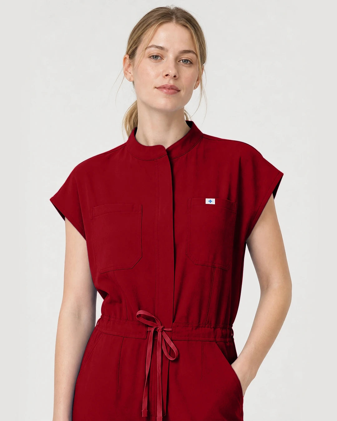 Wine Red Eipnare Women's Zip-Front Sleeveless Scrub Jumpsuit - Stretch Medical Scrubs for Women