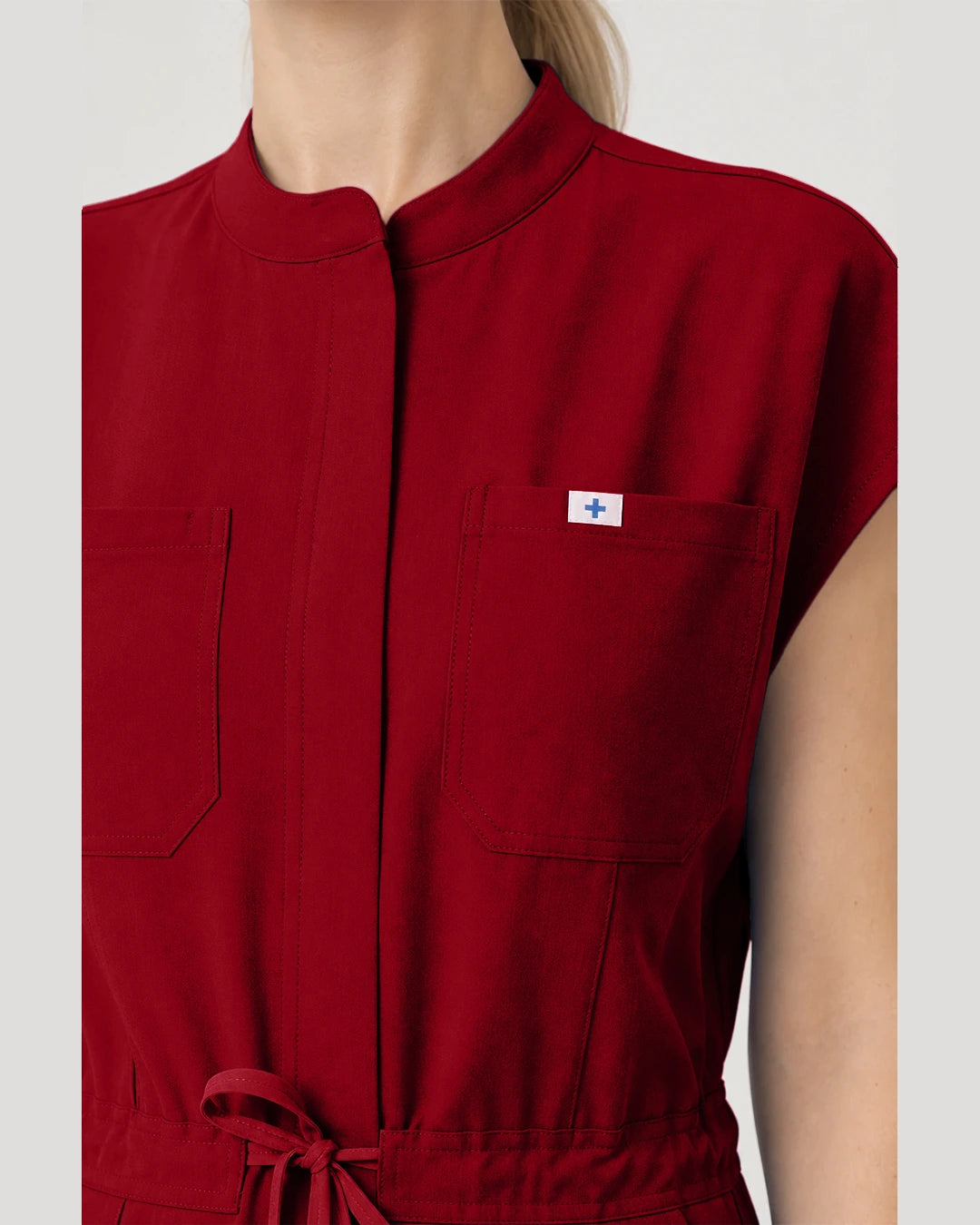 Wine Red Eipnare Women's Zip-Front Sleeveless Scrub Jumpsuit - Stretch Medical Scrubs for Women