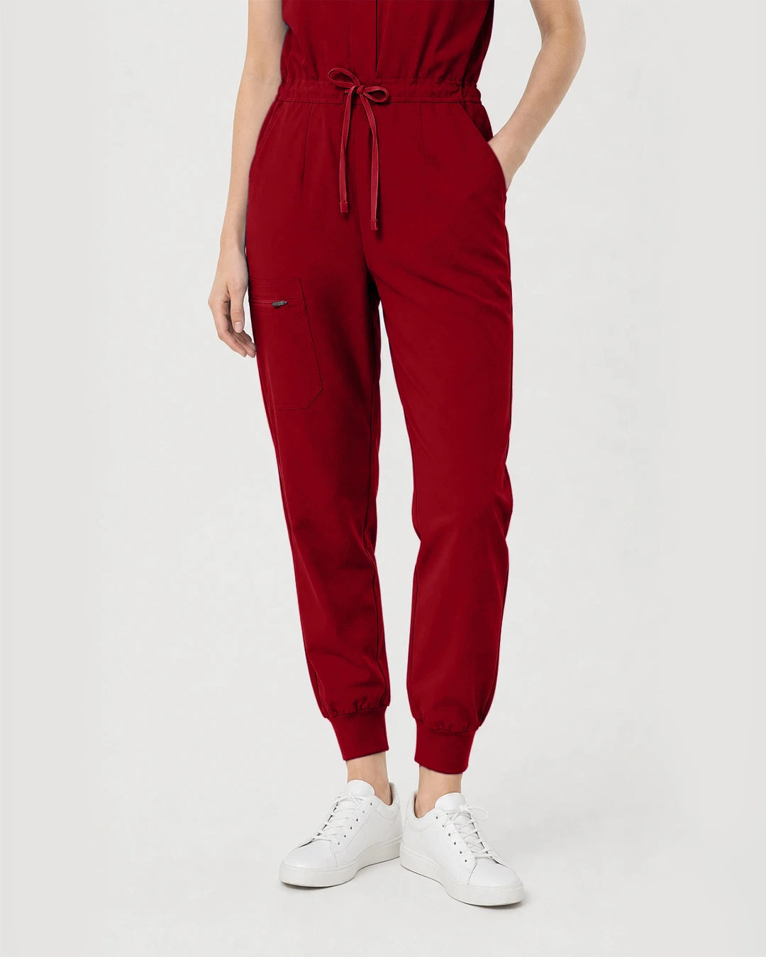 Wine Red Eipnare Women's Zip-Front Sleeveless Scrub Jumpsuit - Stretch Medical Scrubs for Women