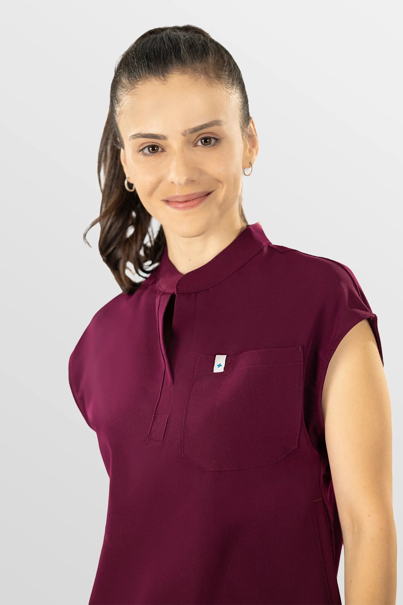 Wine Red Eipnare Women's Henley Collar Sleeveless Jogger Scrub Set - Stretch Medical Scrubs for Women
